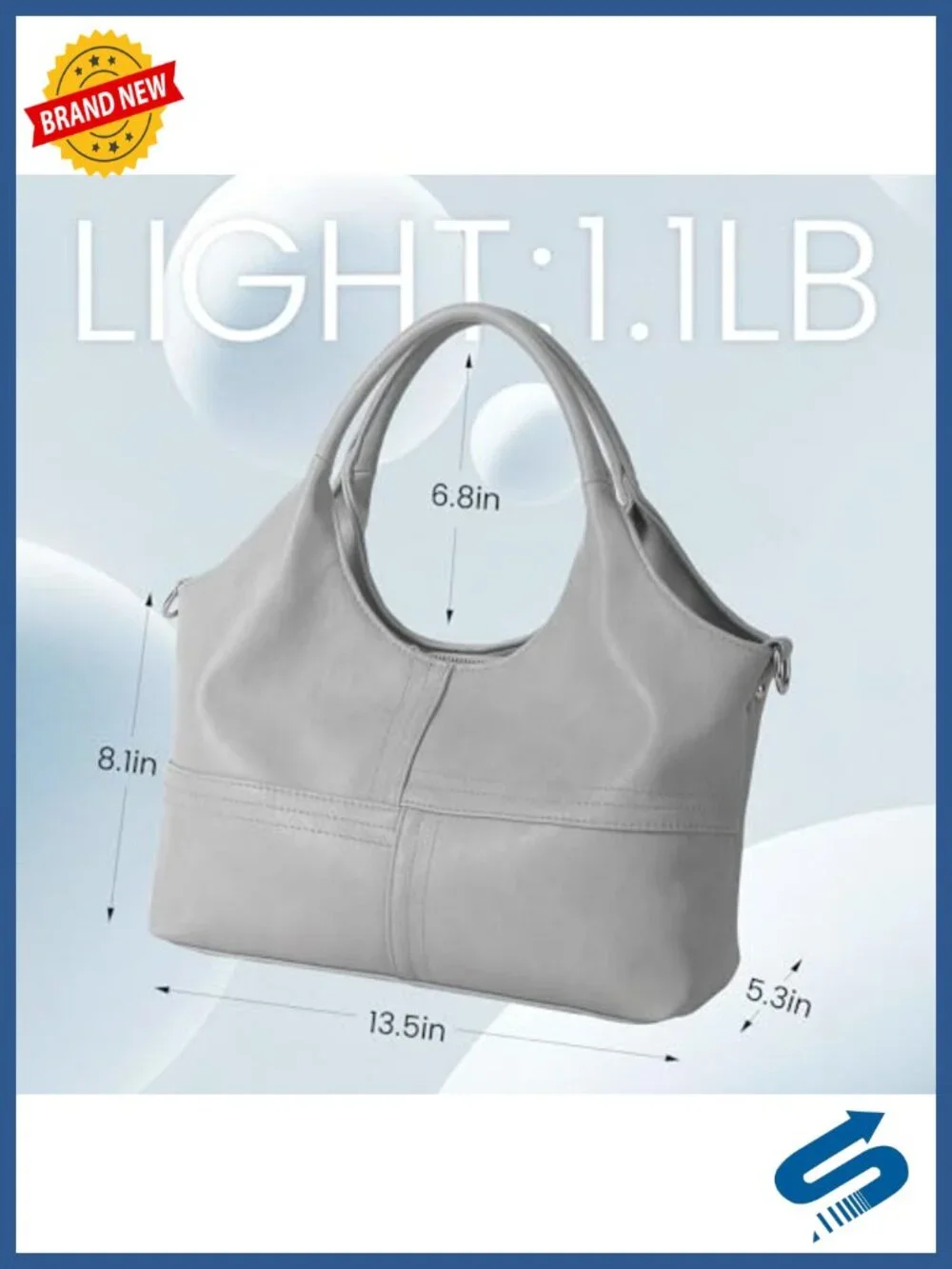 Vegan Leather Tote Hobo Bag with Detachable Strap, Two Handles, Women's Handbag